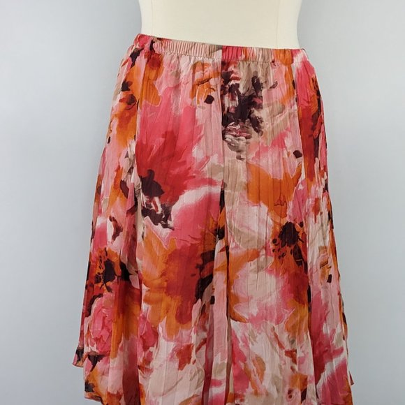 CJ Banks Orange and Pink Floral Elastic Waist Skirt - Picture 2 of 6